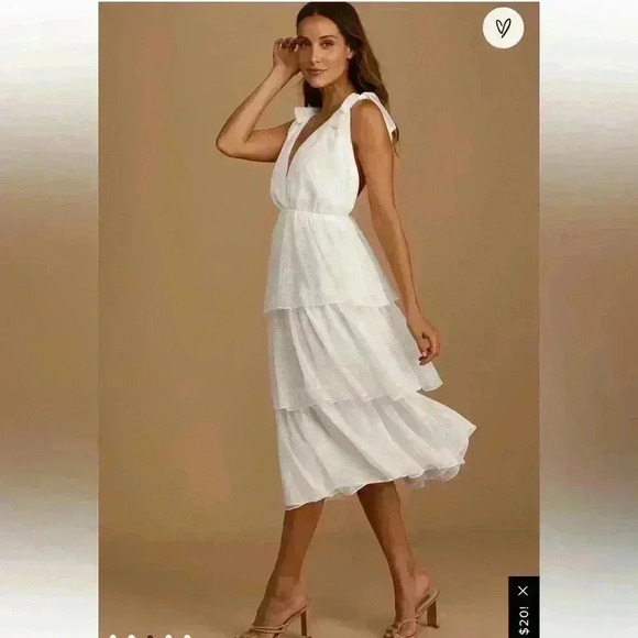 NWT Lulus Made a Wish White Swiss Dot Tiered Tie-Strap Midi Dress Size M - Picture 2 of 15